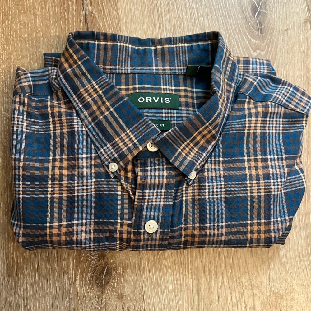 Orvis Blue and Brown Plaid Shirt